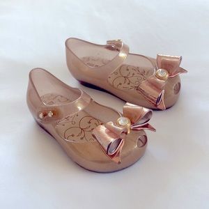 Mini Melissa gold bow sparkly shoes toddler 6